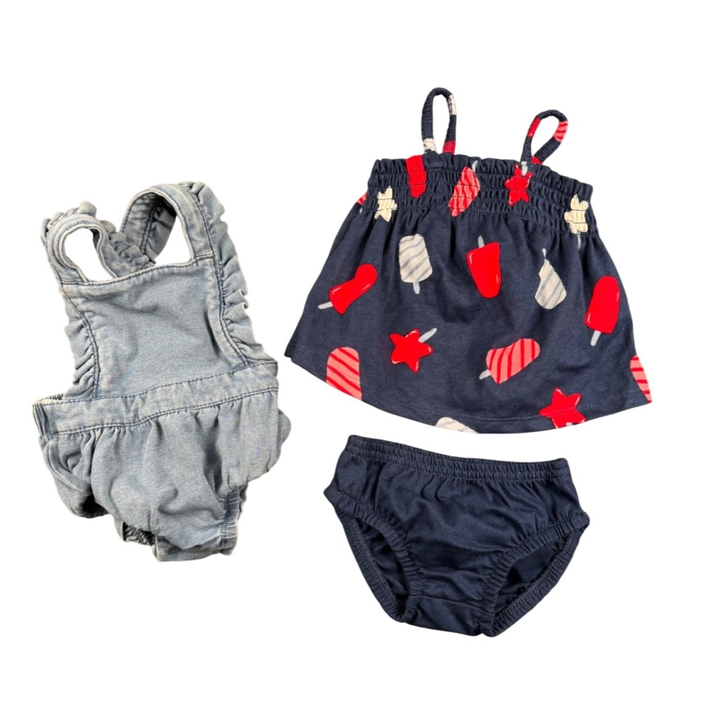 Baby Girl Clothes Set Newborn Romper‎ Top Bloomer Patriotic 4th of July 207